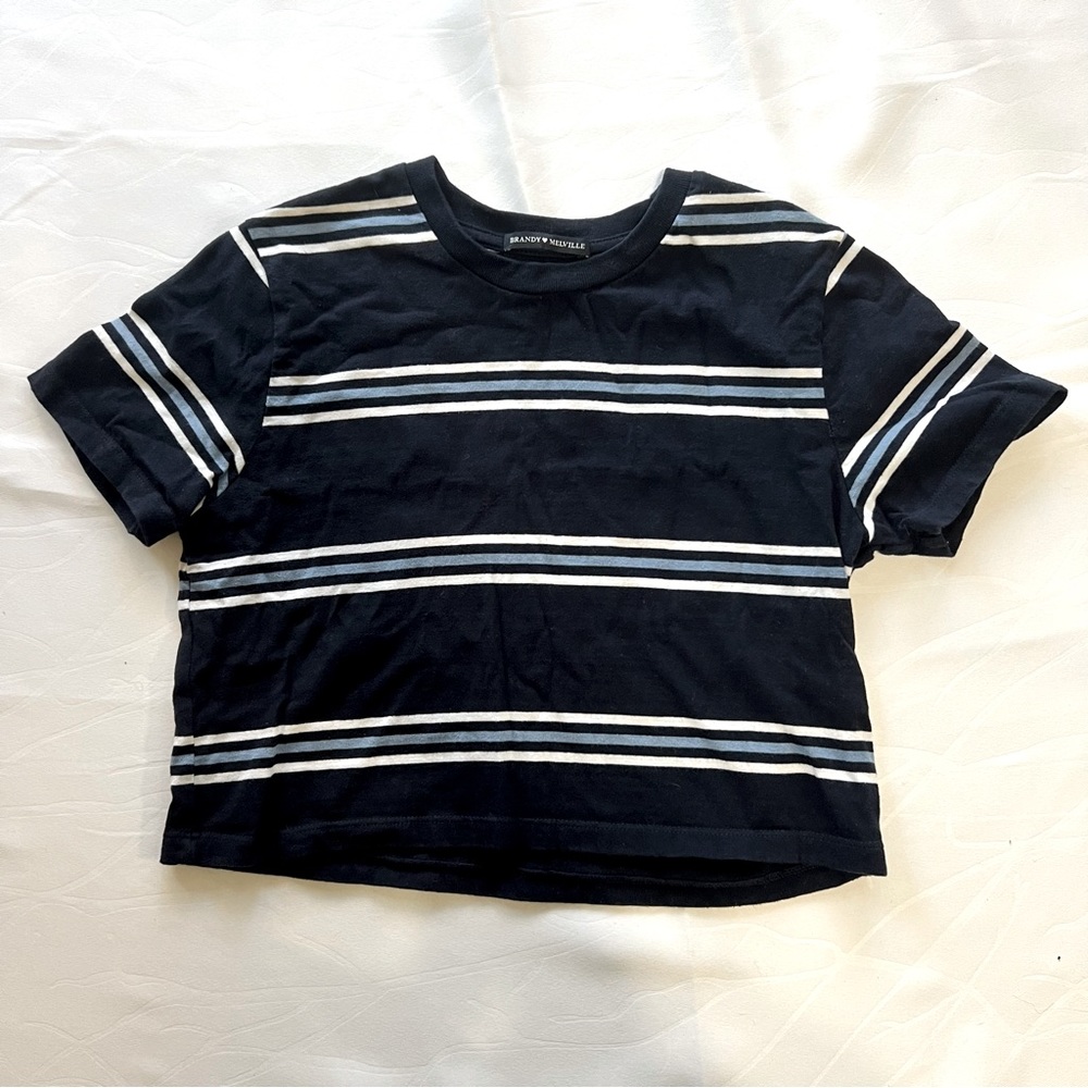 Brandy Melville Crop Top Shirt Blue Striped